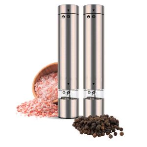One Hand Stainless Steel Electric Ceramic Core Spice Salt and Pepper Grinder Set