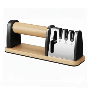 Newest Model Knife Sharpener Wooden 3 Stage Knife Sharpener Manual Knife Sharpener 3 Stage Metal Tool Knife Sharpener