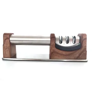 Bamboo Color Stainless Steel 3 Stage Knife Sharpener Three-Head Design