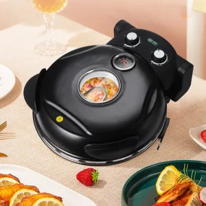 1200W Stainless Steel 12-Inch Electric Pizza Oven Portable Indoor BBQ Oven Roasting Function for Homemade Pizza Maker Household