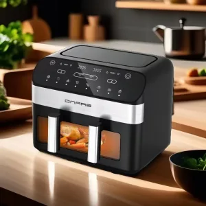 Dual Air Fryer with 4.5+4.5L Large Capacity 9L Single Air Fryer Electric Stainless Steel Digital Control Square Household Use