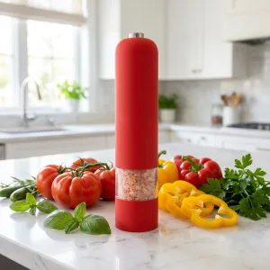 Custom Colorful and Logo Plastic Mini Electric Salt and Pepper Grinder Set Adjustable Ceramic Core with Base Cap for Kitchen