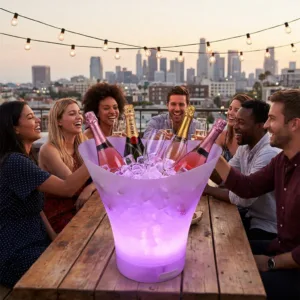 Factory Direct Plastic LED Ice Bucket 7L Large Capacity 7 Color Changing Bluetooth Speaker Beer Champagne Cooler for Glow Bar Party KTV Night Club