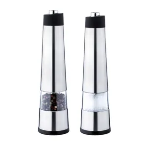 Stainless Steel Electric Pepper and Salt Grinder Ceramic Core Adjustable Coarseness Blue LED Auto Mill Spice Set for Kitchen Use
