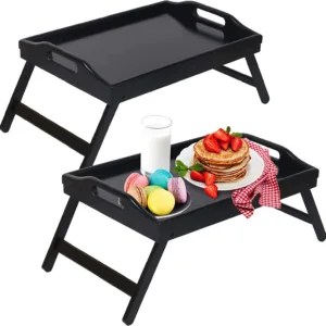 Bamboo Bed Tray Table Foldable Legs Double Side Handles Breakfast Serving Tray Laptop Desk Sofa Couch Picnic for Outdoor Home Use
