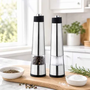 Stainless Steel Electric Pepper and Salt Grinder Adjustable Coarseness Battery Powered with Led Light for Kitchen Home BBQ Use
